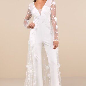 Lulu's White Floral Lace Jumpsuit